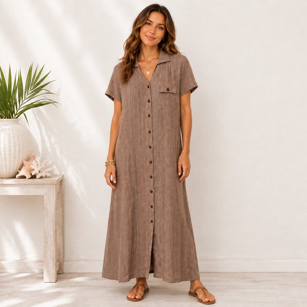 Talbots Full Button-Up Maxi Dress Vintage USA Checkered Size 6P Gingham Office